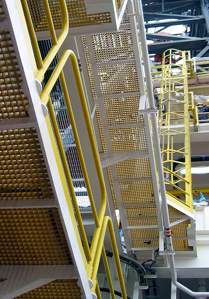 Yellow FRP Grating Walkways and Handrail and Ladder Systems on Oil Rig 