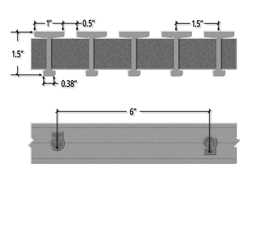 One and One Half Inch Deep Thirty Three Percent Open Pedestrian T Bar Pultruded FRP Grating