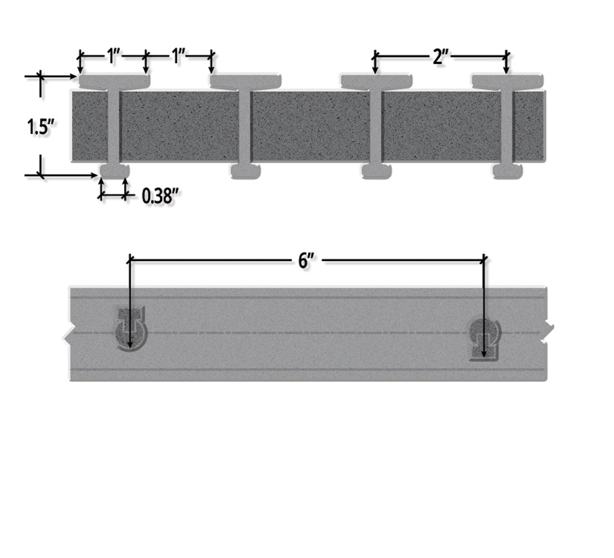 One and One Half Inch Deep Fifty Percent Open Pedestrian T Bar Pultruded FRP Grating