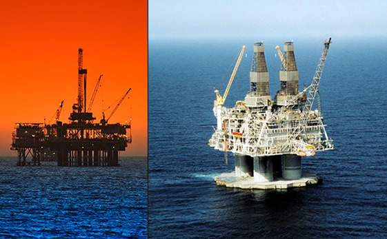 Split image of Oil Rig at Dusk and Dawn